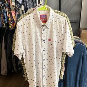 DIXXON “Brolingual”White Shirt with Blue Accents